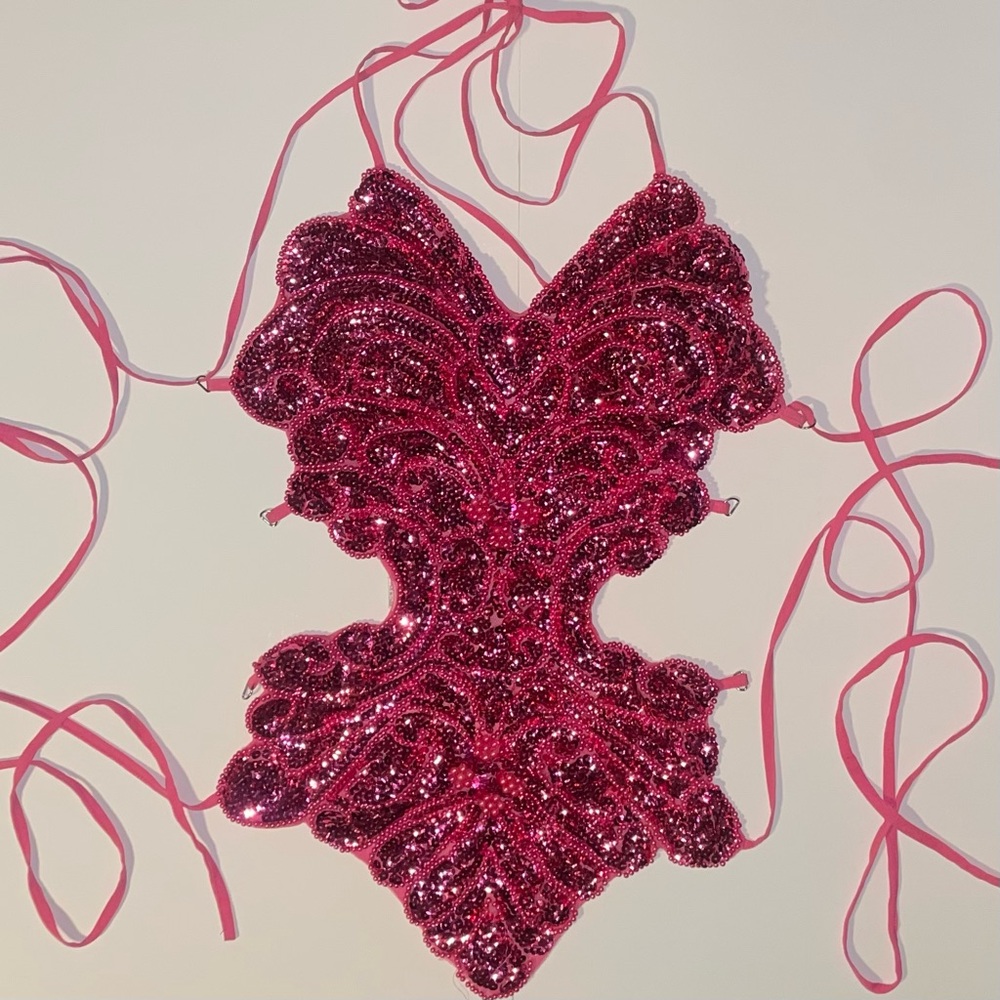 Hot pink sequin top backless